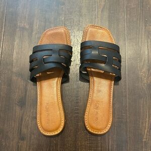 Coach Black Leather Slide Sandals